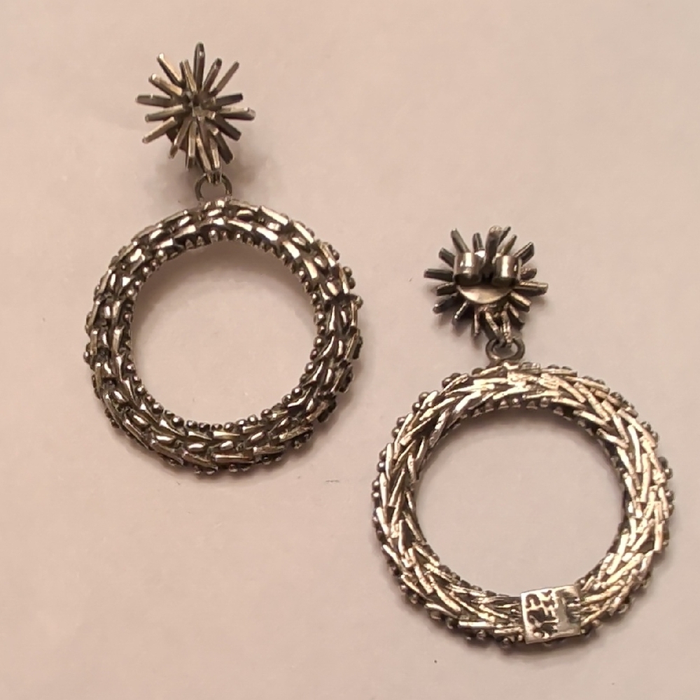 Vintage Sterling Silver Textured Hoop Earrings